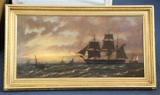 Richard Henry Nibbs (1816-1893) Argentinian merchantmen off the coast at sunset 14.5 x 29.5in.